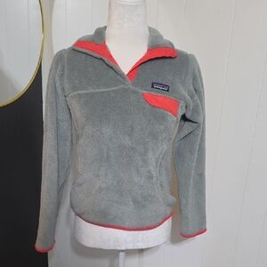 Patagonia Gray Fleece Pullover with Coral Trim